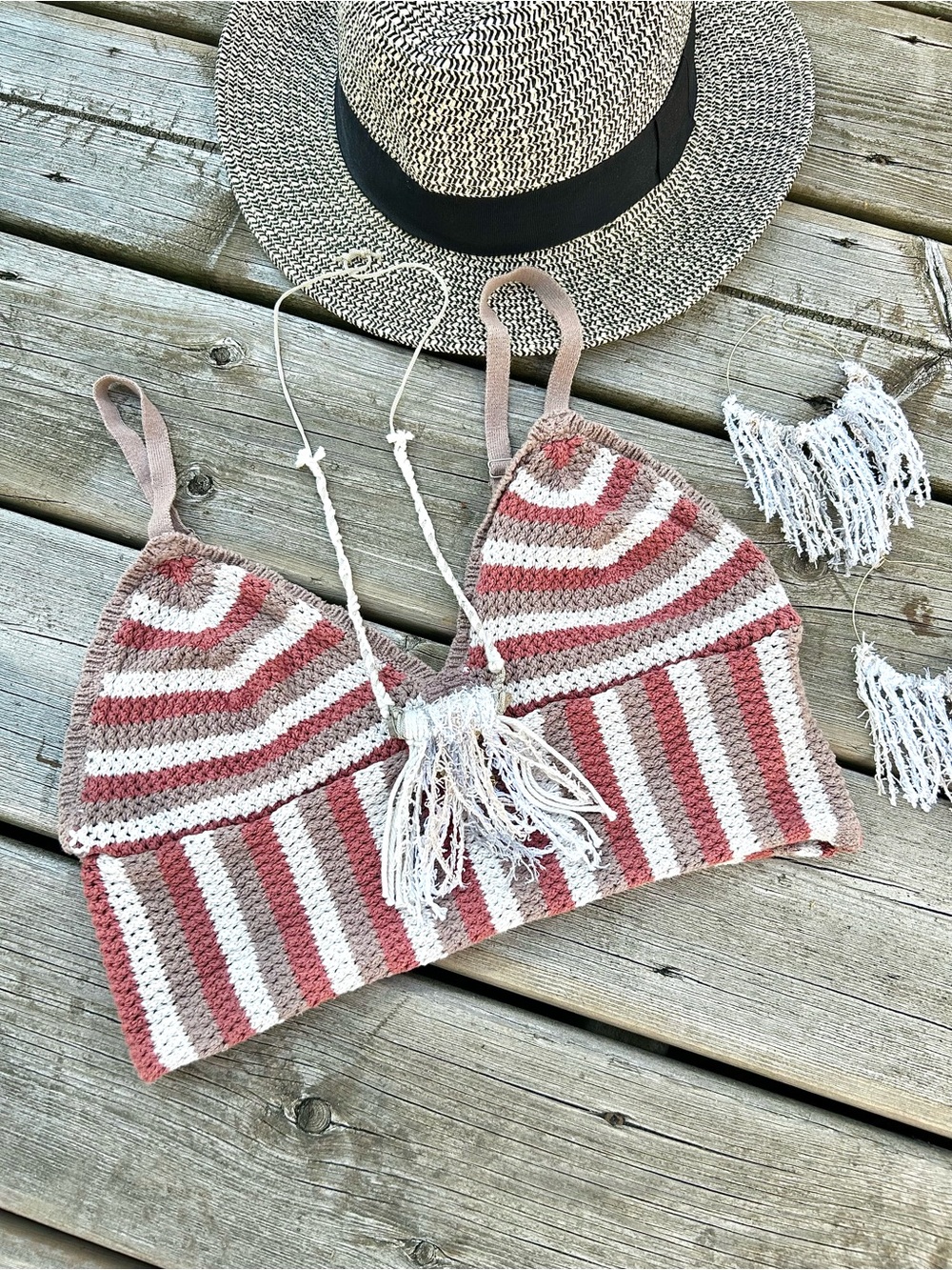 Harlow Striped Knit Crop Tank - Rust & Cream